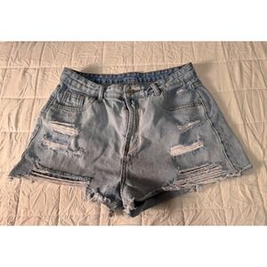 Shein Distressed Denim Shorts Ripped Raw Hem Light Wash Casual‎ Women's Large
